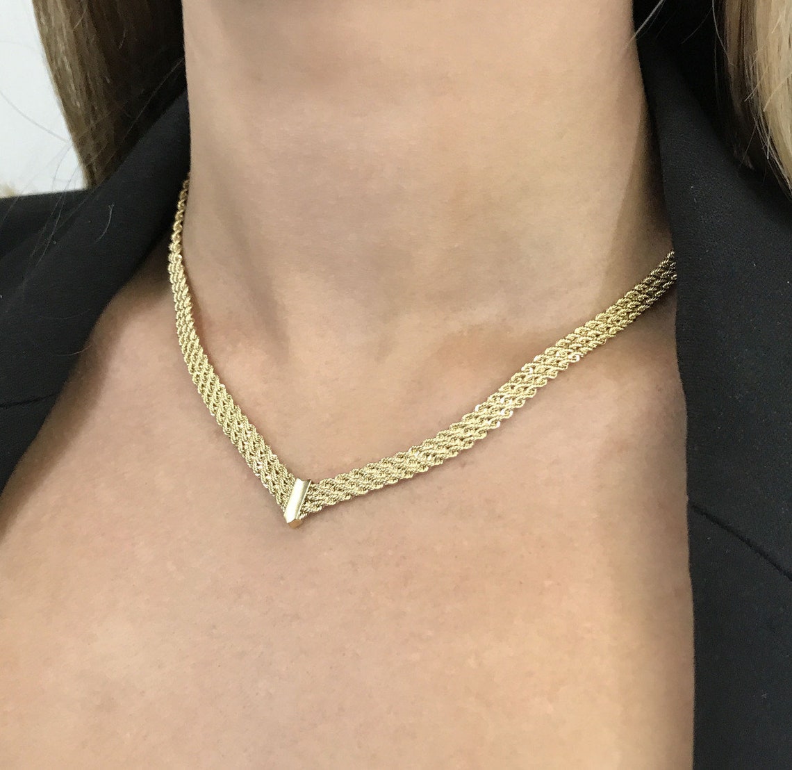 IROLD 14K Yellow Gold Rope Chain Necklace - 14K Italian Yellow Gold Rope Necklace Chain